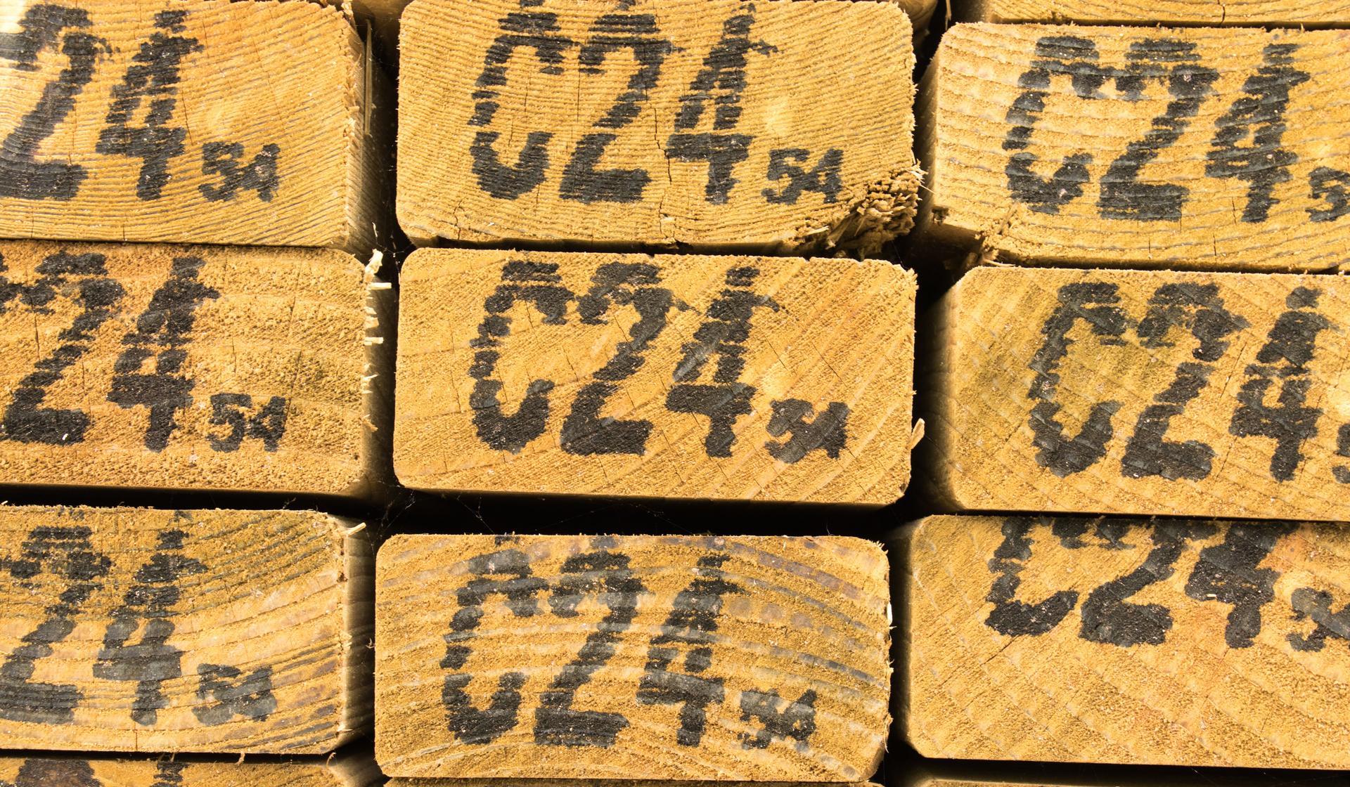 Pack of C24 graded timber in a builder's merchants' yard